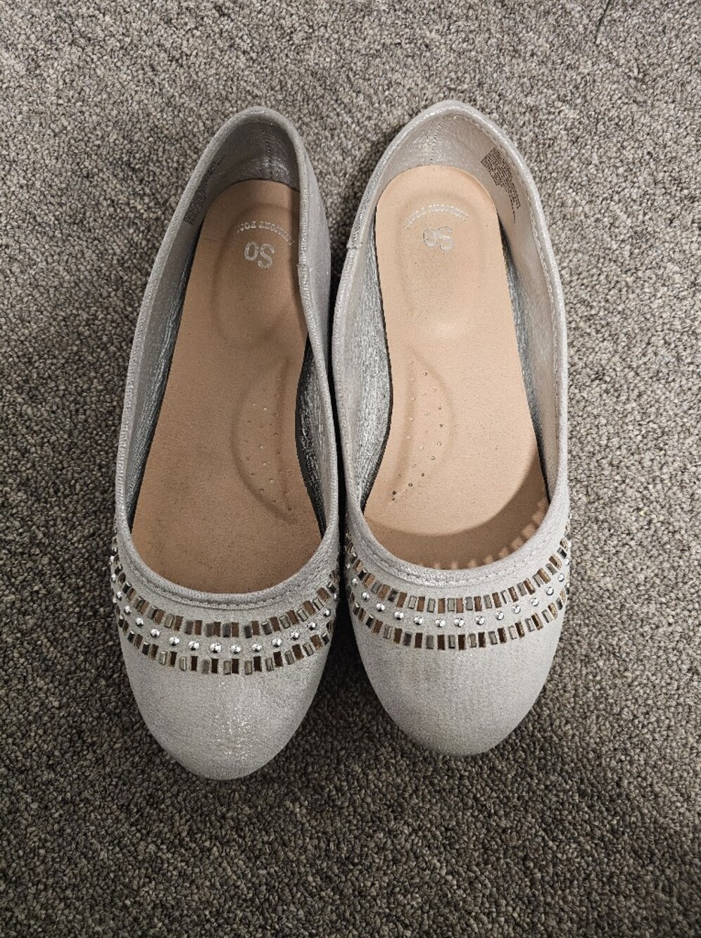 SO Silver Embellished Ballet Flats